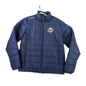CCM Puffer Jacket Mens Medium Navy Metro Jets Hockey Team Issued 3M Thinsulate